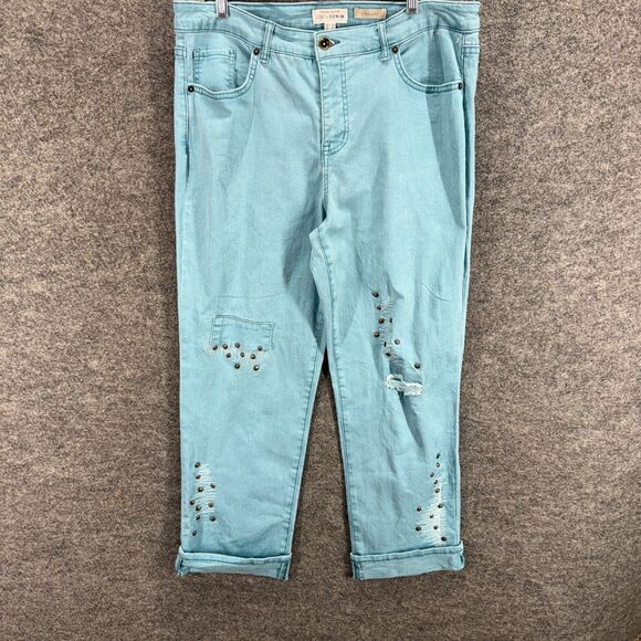 LOGO by Lori Goldstein Jeans Women 12 Blue Denim Light Wash Straight Cuffed - Picture 1 of 8